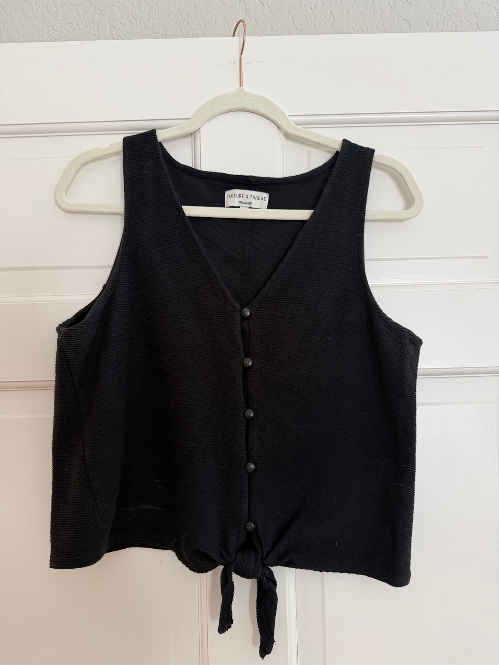 Madewell Black Sleeveless Button-Front Tie Tank